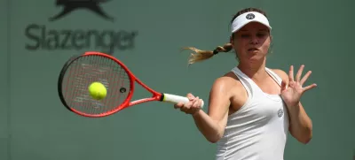 Tennis - Wimbledon - All England Lawn Tennis and Croquet Club, London, Britain - July 1, 2025 Slovenia's Veronika Erjavec in action during her first round match against Ukraine's Marta Kostyuk REUTERS/Isabel Infantes