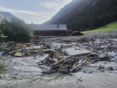 A mudslide covered homes and a street in the Gschnitztal valley in Tyrol, Austria, Tuesday, July 1, 2025. (BFV IBK-Land via AP)