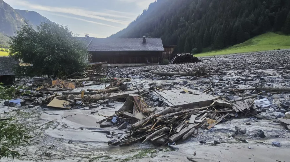A mudslide covered homes and a street in the Gschnitztal valley in Tyrol, Austria, Tuesday, July 1, 2025. (BFV IBK-Land via AP)