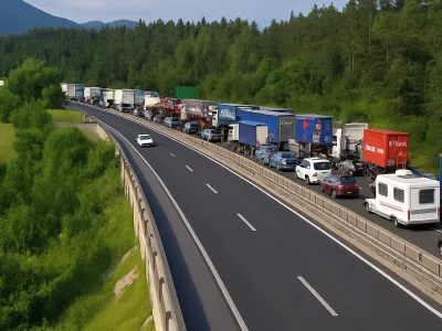 Gneča na cesti, avtocesta, gneča na avtocesti, promet,prometni zastojChat GPT izostritev.