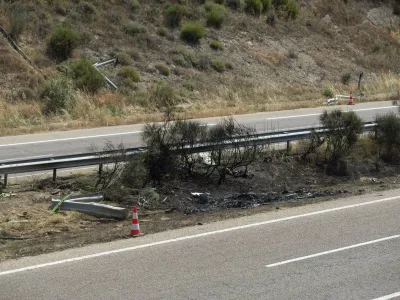 The site of the car accident in which Liverpool player Diogo Jota and his brother died in the north-western city of Zamora, Spain, Thursday, July 3, 2025. (AP Photo/Emilio Fraile)