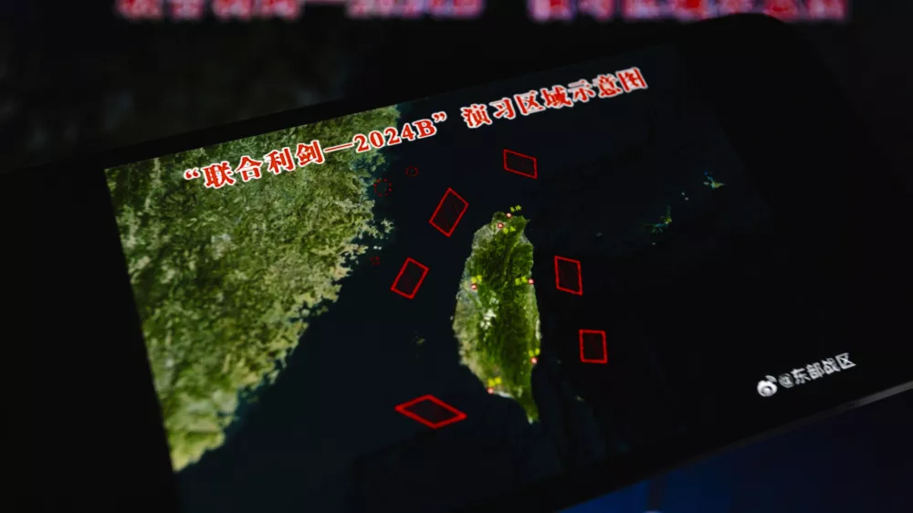 13 October 2024, Paraguay, Asunci&oacute;n: An illustration map posted by China's Eastern Theater Command showing locations of the military drills is displayed on a smartphone. On October 14, the Eastern Theater Command of the Chinese People's Liberation Army (PLA) is dispatching its troops of army, navy, air force and rocket force to conduct joint military drills code-named "Joint Sword-2024B" in the Taiwan Strait and areas to the north, south and east of Taiwan island, the theater command said. Photo: Andre M. Chang/ZUMA Press Wire/dpa