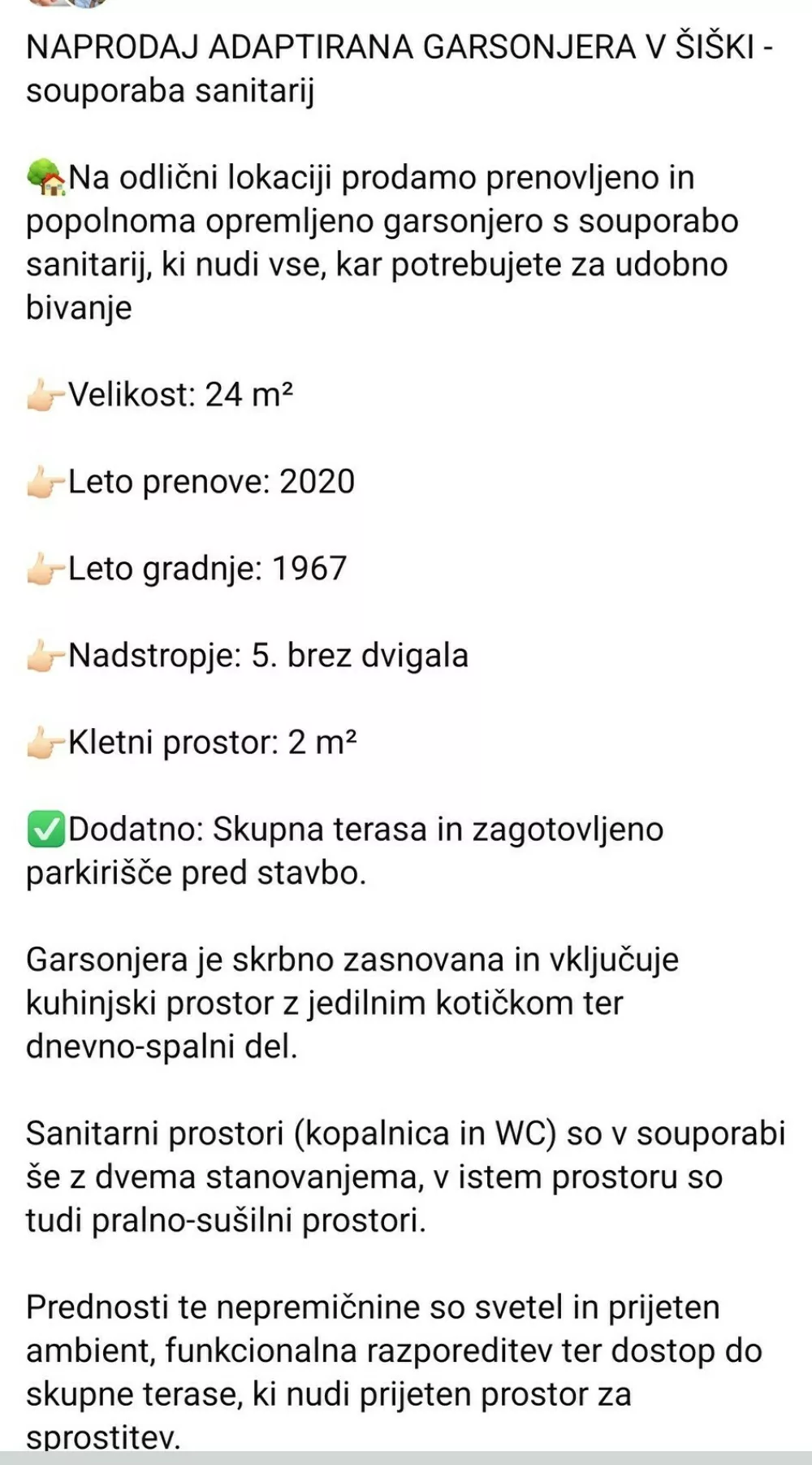 oglas stanovanje šiška F zajem zaslona 