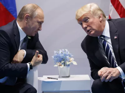 FILE - President Donald Trump, right, meets with Russian President Vladimir Putin at the G-20 Summit in Hamburg, July 7, 2017. (AP Photo/Evan Vucci, File)