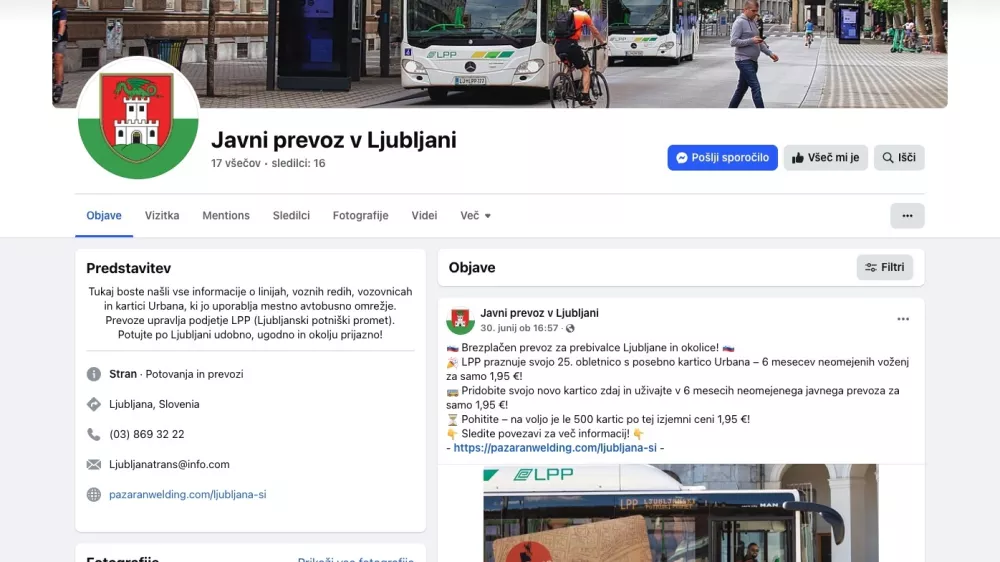 Zlonamerna profilna stran na facebooku. 