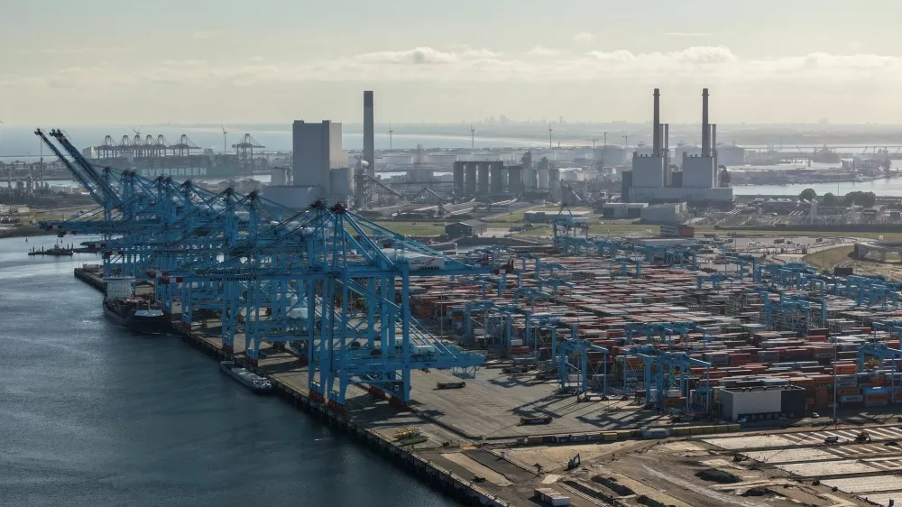 A drone view shows the port of Rotterdam in Rotterdam, Netherlands, July 9, 2025. REUTERS/Bart Biesemans