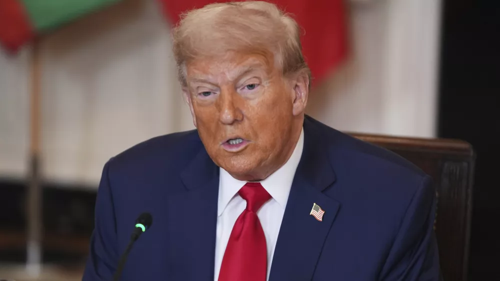 President Donald Trump speaks during a lunch with African leaders in the State Dining Room of the White House, Wednesday, July 9, 2025, in Washington. (AP Photo/Evan Vucci)