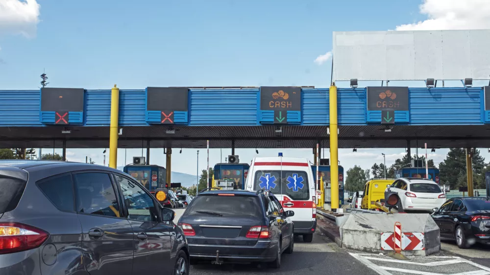 traffic jam on a toll road in Europe on a sunny day. Travelling by car