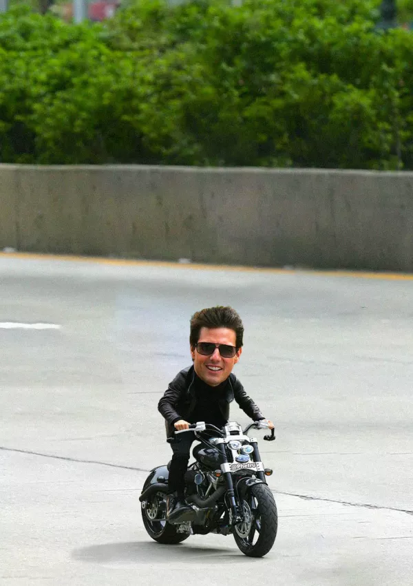 Story from Jam Press (Mini Movies)Pictured: Top Gun. Artist turns celebs into hilarious pint-sized movie stars – and Dua Lipa's a fanMonterrey-based content creator Oscar Hinojosa has a very particular set of skills — the kind that involves making movie heroes small enough to fit in your pocket. Using nothing but Photoshop, a well-timed brownie, and the brainchild of one very tiny dog, Oscar has carved out a delightfully odd digital niche: creating "mini celebrities" from film, sport, and pop culture.His inspiration? A pint-sized pup and a weekend experiment with a "special brownie." Oscar recalls staring at his miniature mutt and thinking, "What would I look like if I were that tiny?" One Photoshop session later, he had his answer. Since then, he's miniaturized everyone from Michael J. Fox in Back to the Future to a shrunken Will Smith fending off miniature monsters in I Am Legend. "It's nostalgic and fun," he says."As long as people keep enjoying it, I'll keep creating." And enjoy it, they do. Oscar's micro-makeovers of Gladiator's Russell Crowe wielding a thimble-sized sword, or Cillian Murphy brooding in a baby Peaky Blinders cap, have earned him thousands of likes and a few celebrity reposts. Finneas (Billie Eilish's brother) is a serial sharer, and Oscar suspects he might be using the mini edits to tease his sister. Meanwhile, Dua Lipa gave one of his posts her stamp of approval — a moment he describes as "surreal."Each piece takes about 30 minutes now (down from an hour), all crafted manually with Adobe Photoshop — no AI, just old-school YouTube learning. While some edits are a breeze, like a tiny Kevin from Home Alone defending his micro-house, others like his tennis-themed pieces or Cristiano Ronaldo lifting a mouse-sized trophy take time and a perfect shot. And what's the most common reaction? "People love it when I mini someone who's already short. I get comments like, 'Where's the edit?'" Oscar laughs. With over 30,000 likes on some posts and a global fanbase, Oscar (also known as Phetru) proves that no dream is too small — literally.ENDS,Image: 1020791628, License: Rights-managed, Restrictions:, Model Release: no