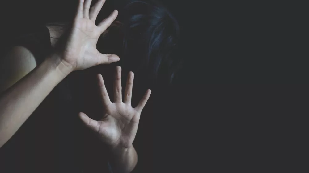 Woman hand sign for stop abusing violence, human trafficking, stop violence against women, Human is not a product. Stop women abuse, Human rights violations.