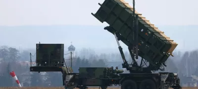 FILE PHOTO: A U.S. Army MIM-104 Patriot, a surface-to-air missile (SAM) system launcher is pictured at Rzeszow-Jasionka airport, Poland, March 16, 2022.  REUTERS/Fabrizio Bensch/File Photo