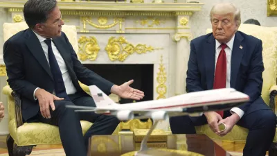 NATO Secretary General Mark Rutte speaks as President Donald Trump listens during a meeting in the Oval Office of the White House, Monday, July 14, 2025, in Washington. (AP Photo/Evan Vucci)
