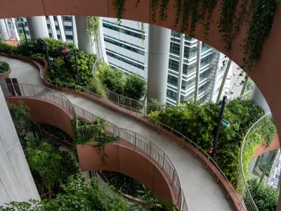 Singapore - 8 March 2024: View of the Green Oasis, an outdoor garden in the middle of the CapitaSpring building offers a re-connection with nature in the middle of the city
