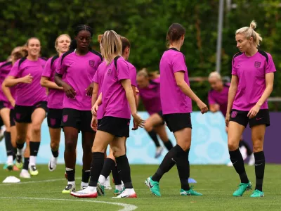 Soccer Football - UEFA Women's Euro 2025 - Final - England Training - Sportanlage Au, Zurich, Switzerland - July 26, 2025 England's Michelle Agyemang with teammates during training REUTERS/Matthew Childs