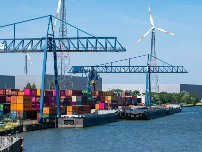 BCTN container terminal and inland harbour in Meerhout, Antwerp Province, Belgium 20 June 2025,Image: 1014551120, License: Rights-managed, Restrictions: imago is entitled to issue a simple usage license at the time of provision. Personality and trademark rights as well as copyright laws regarding art-works shown must be observed. Commercial use at your own risk., Model Release: no