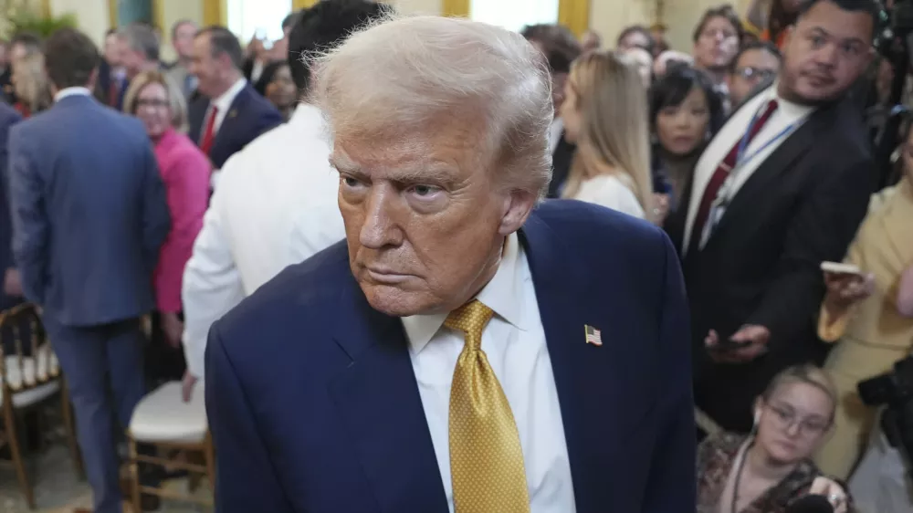 President Donald Trump is seen leaving after signing the "Halt All Lethal Trafficking of Fentanyl Act," during a ceremony in the East Room of the White House, Wednesday, July 16, 2025, in Washington. (AP Photo/Evan Vucci)