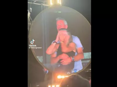 Andy Byron in Kristin Cabot na velikem zaslonu. Vir: X