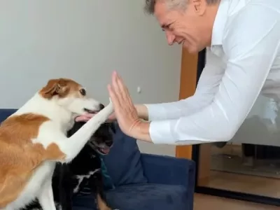 Takole je predsednik vlade Robert Golob z »daj mi petko« proslavil vnovično potrditev novele zakona o zaščiti živali. Foto: Instagram