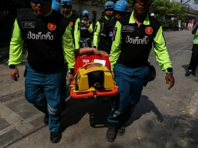 March 8, 2024, Bangkok, Thailand: Emergency personnel perform first aid operations during a mass shooting training exercise at Asiatique The Riverfront shopping mall in Bangkok, Thailand, March 8, 2024. The mass shooting that occurred at Bangkok's Siam Paragon shopping mall on October 3, 2023, drew attention to Thailand's rate of gun ownership, one of the highest in Asia.,Image: 854913449, License: Rights-managed, Restrictions:, Model Release: noFoto: Profimedia