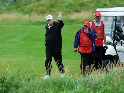 U.S. President Donald Trump holds a golf ball at Trump Turnberry resort in Turnberry, Scotland, Britain, July 27, 2025. REUTERS/Phil Noble