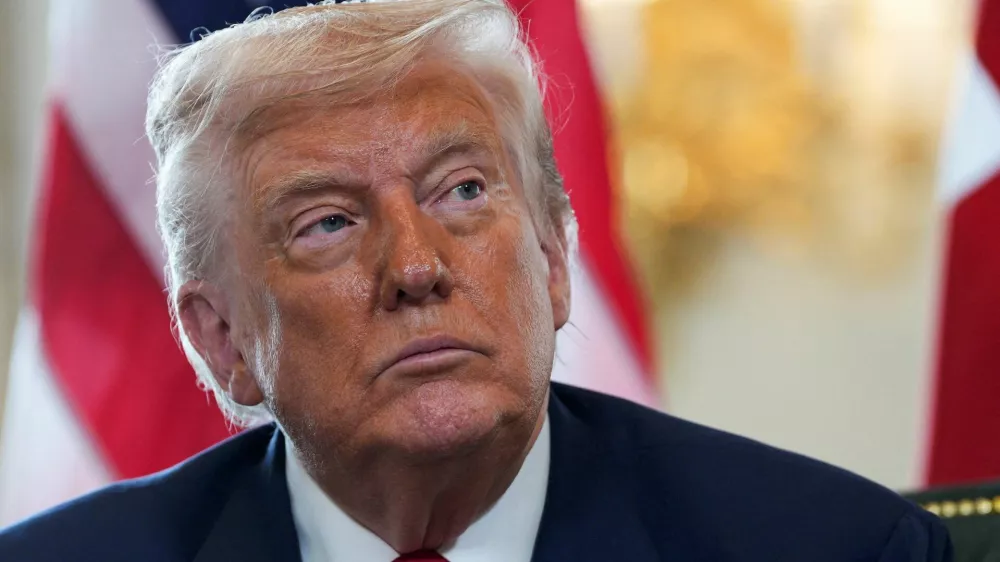 U.S. President Donald Trump looks on during a meeting with British Prime Minister Keir Starmer (not pictured) at Trump Turnberry golf club on July 28, 2025 in Turnberry, Scotland, Britain. Christopher Furlong/Pool via REUTERS