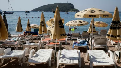 A view shows beach beds for tourists in Slovenska plaza, as Montenegro is hit by an intense heatwave, with soaring temperatures pushing many to escape to the coast, in Budva, Montenegro, July 22, 2025. REUTERS/Stevo Vasiljevic