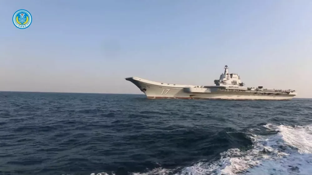 Chinese aircraft carrier Shandong is seen in this screenshot taken from a video titled "Subdue Demons and Vanquish Evils", released by the Eastern Theatre Command of China's People's Liberation Army (PLA) on April 1, 2025. Eastern Theatre Command/Handout via REUTERS ATTENTION EDITORS - THIS IMAGE WAS PROVIDED BY A THIRD PARTY. MANDATORY CREDIT. NO RESALES. NO ARCHIVES.   TPX IMAGES OF THE DAY