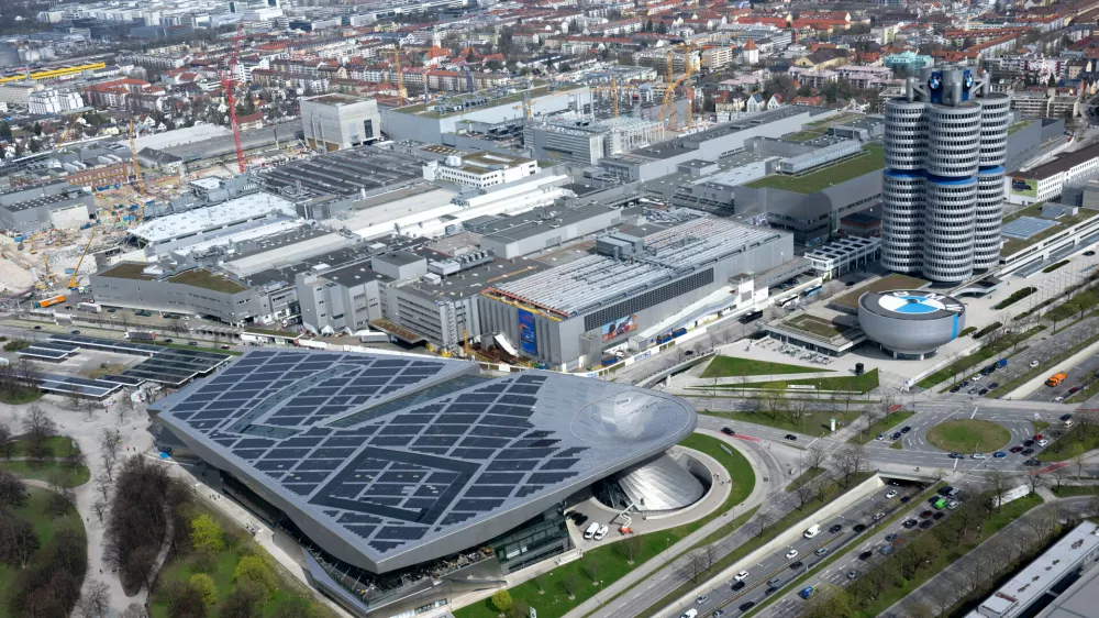 FILED - 22 March 2024, Bavaria, Munich: An aerial view of the BMW headquarters and plant in Munich. Photo: Sven Hoppe/dpa