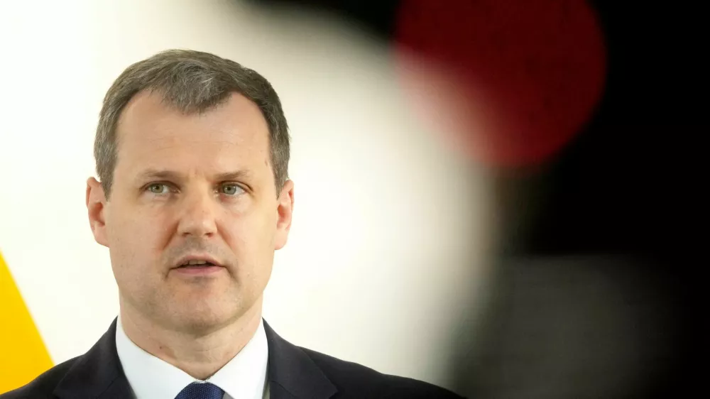 FILE PHOTO: Lithuanian Prime Minister Gintautas Paluckas speaks during press conference in Riga, Latvia May 30, 2025. REUTERS/Ints Kalnins/File Photo