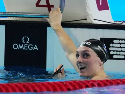 01 August 2025, Singapore: Netherlands' Marrit Steenbergen wins the women's 100m free style final swimming race of the World Aquatics Championships in Singapore. Photo: Gian Mattia D'alberto/LaPresse via ZUMA Press/dpa