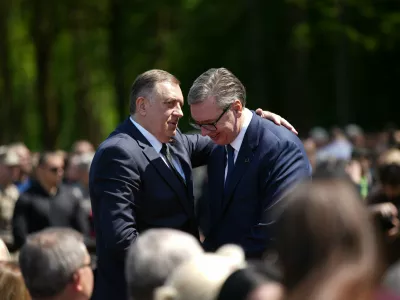 27.04.2025., Spomen-podrucje Donja Gradina, Kozarska Dubica (BiH) - U memorijalnom kompleksu Donja Gradina obiljezava se "Dan sjecanja na zrtve genocida nad Srbima, Jevrejima i Romima u Nezavisnoj Držzvi Hrvatskoj i 80 godina od proboja logorasa iz koncentracionog logora Jasenovac". Obiljezavanju prisustvuju predsdjednik Srbije Aleksandar Vucic, predsjednik RS Milorad Dodik, predsjednik NSRS Nenad Stevandic, premijer RS Radovan Viskovic, kao i mnoge visoke zvanice iz RS, Srbije, regiona i svijeta. Photo: Dejan Rakita/PIXSELL