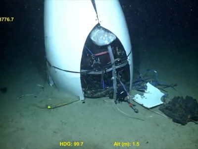 FILE PHOTO: Footage from a remotely operated vehicle shows, what the Coast Guard Marine Board of Investigation says is the debris of the Titan submersible that imploded while diving to the wreck of the Titanic, on the seafloor, September 17, 2024, in this still image from video. U.S. Coast Guard video courtesy of Pelagic Research Services/Handout via REUTERS  THIS IMAGE HAS BEEN SUPPLIED BY A THIRD PARTY/File Photo
