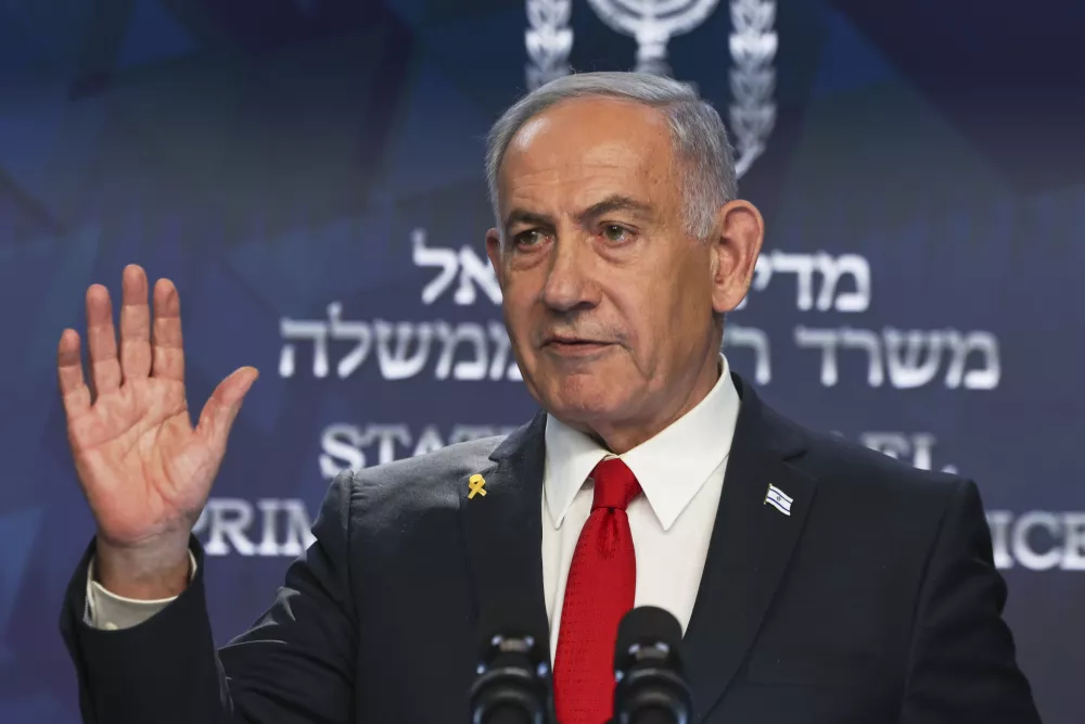 FILE - Israeli Prime Minister Benjamin Netanyahu speaks during a press conference in Jerusalem, May 21, 2025. (Ronen Zvulun/Pool Photo via AP, File)
