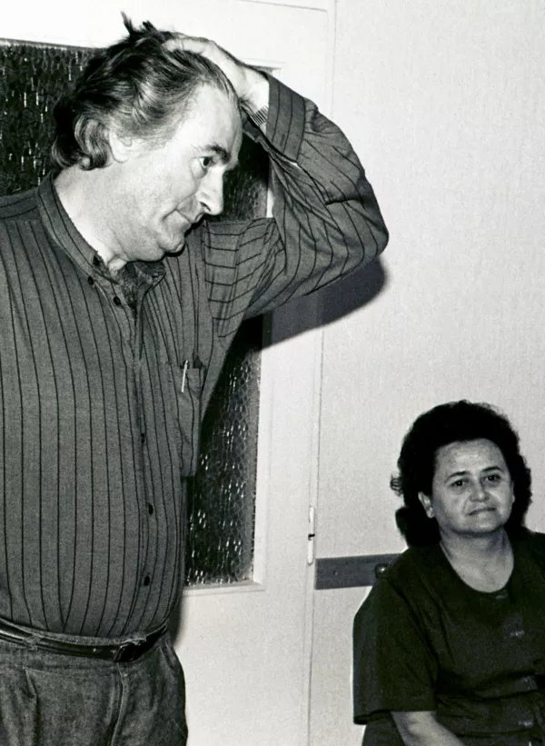 File photo shows Bosnian Serb wartime leader Radovan Karadzic (L), who is indicted for war crimes committed in the Bosnian 1992-95 war, and his wife Ljiljana in their Sarajevo apartment in 1991. Ljiljana Zelen-Karadzic on July 28, 2005, made an emotional plea to her husband to surrender for the sake of his family after eight years on the run. REUTERS/Danilo Krstanovic DSS/CVI