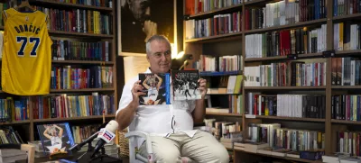 Primož Repar20.08.2025 - Predstavitev knjige 77: Osrečenost v času Luke Dončića Foto: Nik Erik Neubauer 