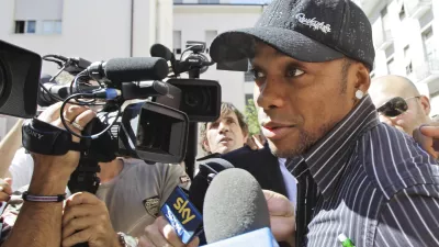 Brazilian soccer player Robinho meets reporters after undertaking medical checks in Gallarate, near Milan, Italy, Tuesday, Aug. 31, 2010. Brazil striker Robinho has arrived in Italy and will sign with AC Milan if the seven-time European champions let go of Marco Borriello, news reports said. Robinho landed at Milan's Malpensa airport Tuesday and underwent medical tests with Milan pending his possible transfer from Manchester City, the ANSA news agency reported. Robinho, who was sent on loan to Brazilian side Santos last season, could become Milan's second major signing in a span of four days after Zlatan Ibrahimovic transferred from Barcelona on Saturday. (AP Photo/Luca Bruno)
