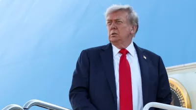 U.S. President Donald Trump boards Air Force One as he departs for Alaska to meet with Russian President Vladimir Putin to negotiate for an end to the war in Ukraine, from Joint Base Andrews in Maryland, U.S., August 15, 2025. REUTERS/Kevin Lamarque
