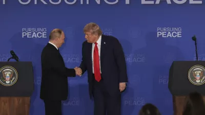 President Donald Trump, right, shakes the hand of Russia's President Vladimir Putin during a joint press conference at Joint Base Elmendorf-Richardson, Alaska, Friday, Aug. 15, 2025. (AP Photo/Jae C. Hong)