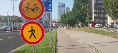 Zapora peščevih in kolesarskih površin ob Dunajski cesti v smeri proti središču mesta