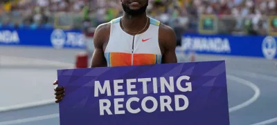 FILE PHOTO: Athletics - Diamond League - Silesia - Silesian Stadium, Chorzow, Poland - August 16, 2025 Jamaica's Kishane Thompson celebrates after setting a new Meeting Record to win the Men's 100m Final REUTERS/Aleksandra Szmigiel/File Photo
