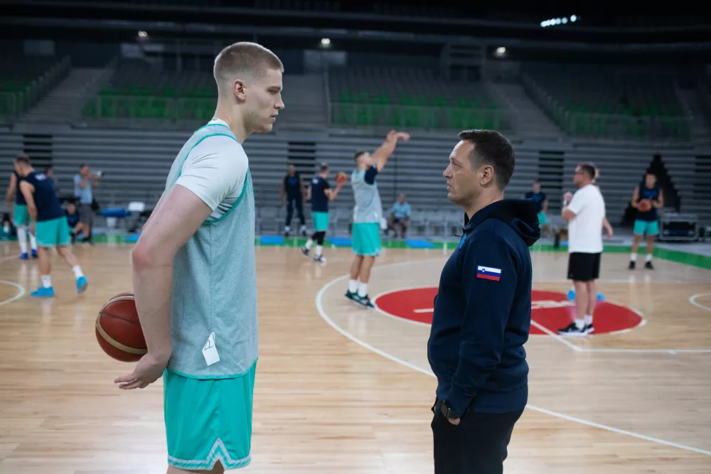 -Saša Ciani, Aleksander Sekulić, selektor reprezentance- 01.08.2023. Odprti trening slovenske moške košarkarske reprezentance pred prijateljsko tekmo, pred Svetovnim prvenstvom, z Grčijo.//FOTO: Bojan Velikonja