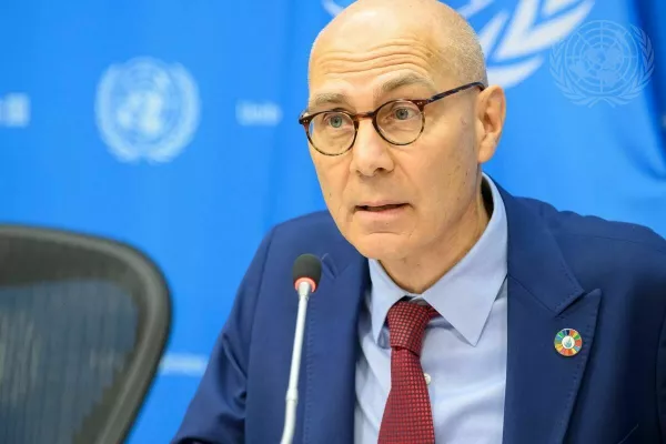 Volker Türk, United Nations High Commissioner for Human Rights, briefs reporters after he presented a report to the Third Committee at UN Headquarters.