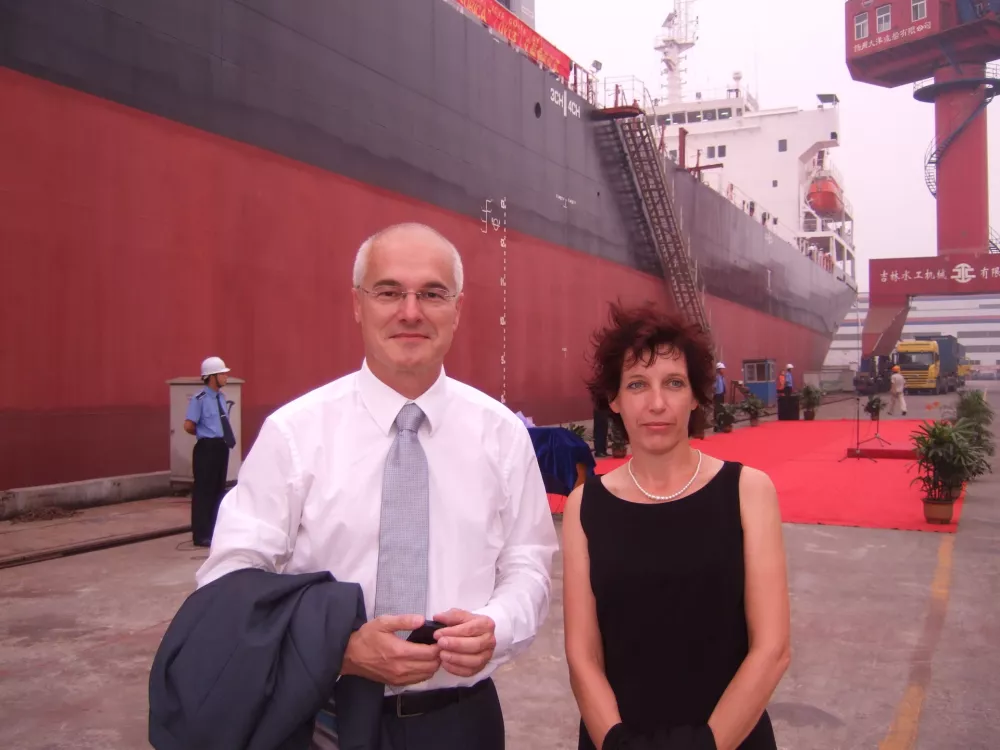 Egon Bandelj predsednik uprave Splošna plovba Portorož, splavitev čisto nove ladje Nova Gorica / Foto: Tatjana Tanackovič