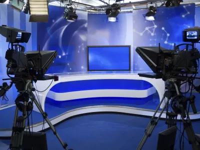 ﻿TV studio with camera and lights