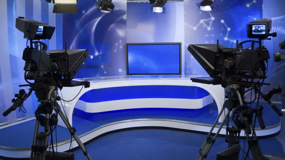 ﻿TV studio with camera and lights