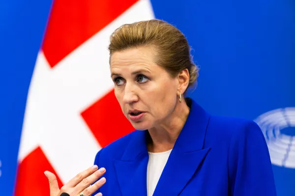 FILED - 08 July 2025, France, Strassburg: Danish Prime Minister Mette Frederiksen speaks to media representatives during a press conference. Photo: Philipp von Ditfurth/dpa