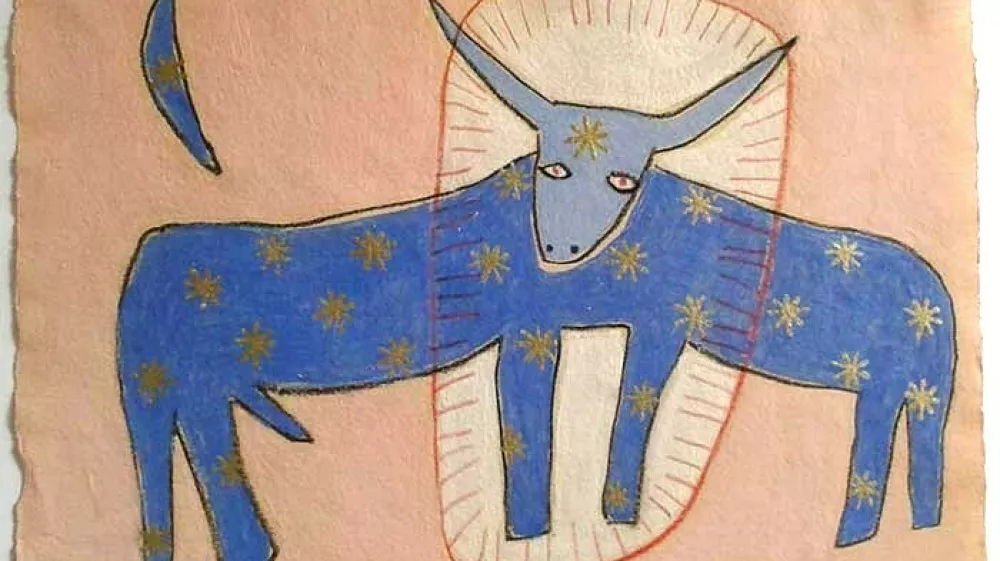 Barbara Buttinger-Förster, Nebeški bik, 2014, mešana tehnika,30 x 21,5 cm. Z dvoljenjem umetnice.