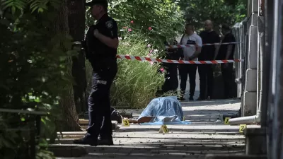 SENSITIVE MATERIAL. THIS IMAGE MAY OFFEND OR DISTURB The body of former Ukrainian parliamentary speaker Andriy Parubiy, who was killed this morning, lies on the ground, amid Russia's attack on Ukraine, in Lviv, Ukraine August 30, 2025. REUTERS/Roman Baluk