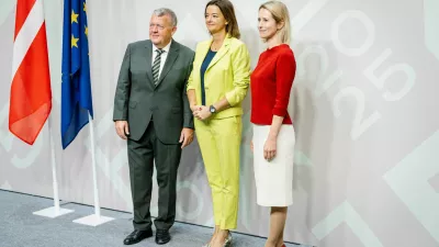 Denmark's Foreign Minister Lars Loekke Rasmussen, Slovenia's Foreign Minister Tanja Fajon and EU High Representative of Foreign Affairs and Security Policy, Kaja Kallas pose before the informal EU Foreign Ministers meeting at Forum Copenhagen, Denmark, August 30, 2025. Ritzau Scanpix/Emil Nicolai Helms via REUTERS  ATTENTION EDITORS - THIS IMAGE WAS PROVIDED BY A THIRD PARTY. DENMARK OUT. NO COMMERCIAL OR EDITORIAL SALES IN DENMARK.