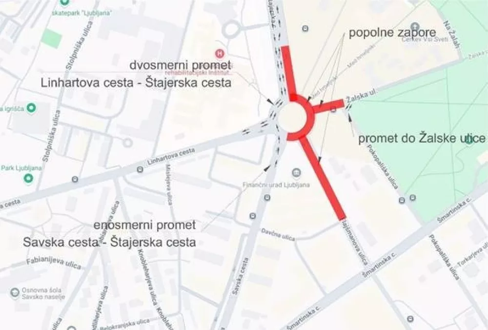 Skica zapore prometa na krožišču Žale